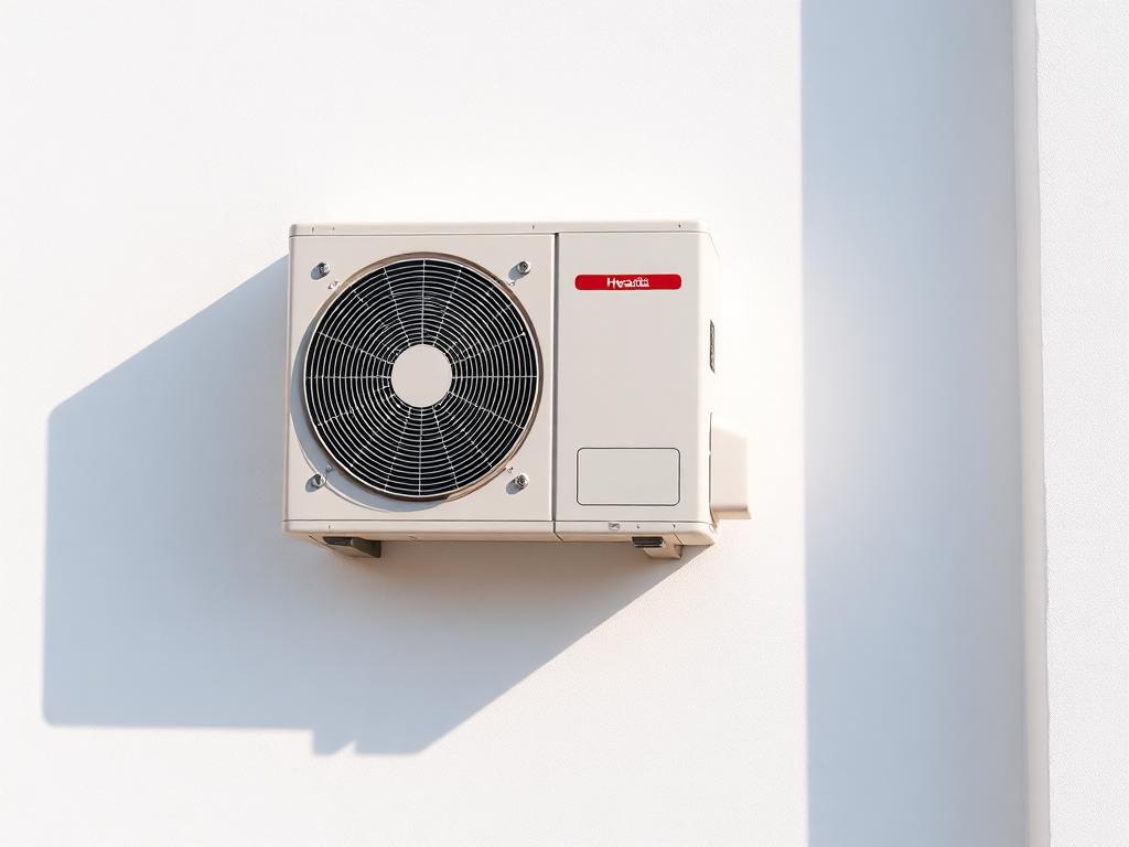 Modern exterior air conditioning unit mounted on a clean wall